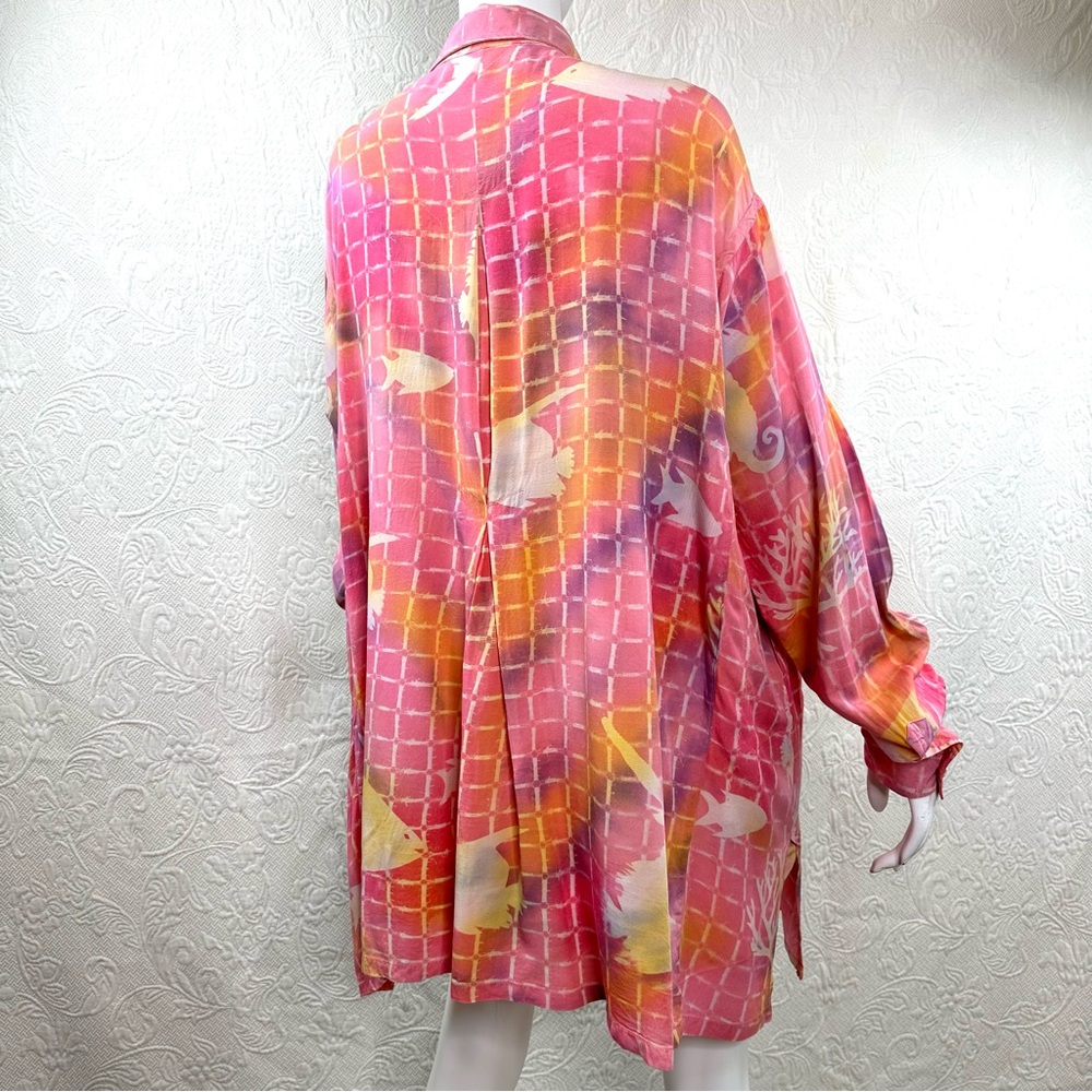 Paul M Ropp 70s VTG Oversized Batik Button Down Fish Tunic - Picture 5 of 15